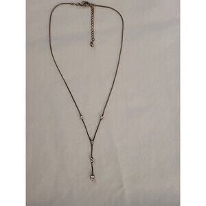 Teardrop Lariat Necklace Crystal Rhinestone Round Stainless